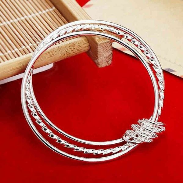 

korean fashion smooth face girls' sier plated three ring bracelet, Golden;silver