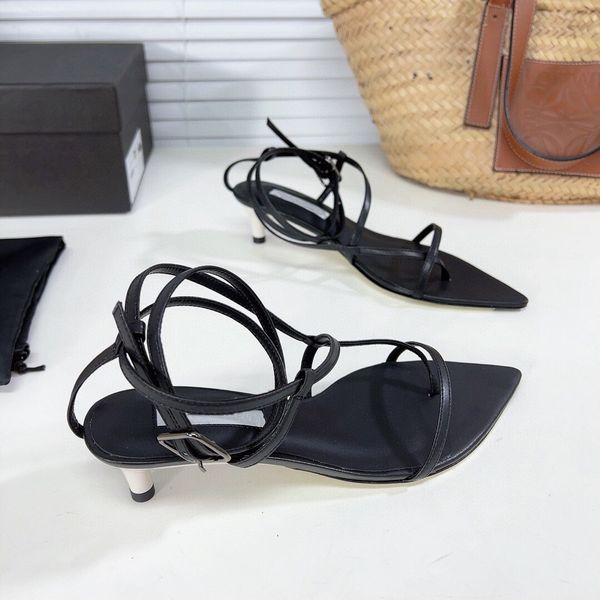 

new summer sandals pointed toe women flip flops sandals woman thin belt women shoes fashion buckle strap genuine leather, Black