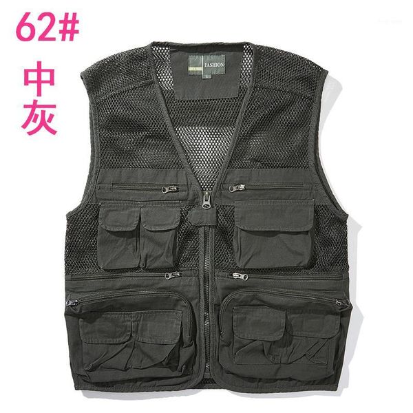 

2020 men's new multi-pocket vest autumn leisure gauze cotton splicing zipper vest1, Black;white
