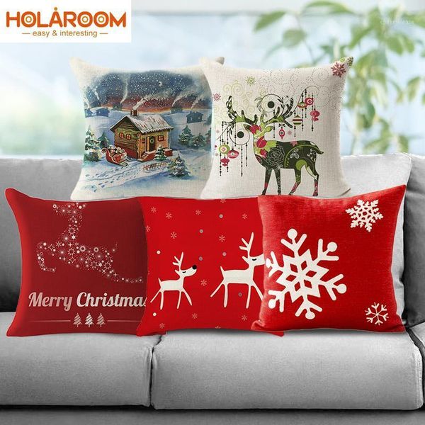 

santa claus series pillow case jubilant cushion cover red cushion of deer pattern pillows cover home sofa bed christmas decor1