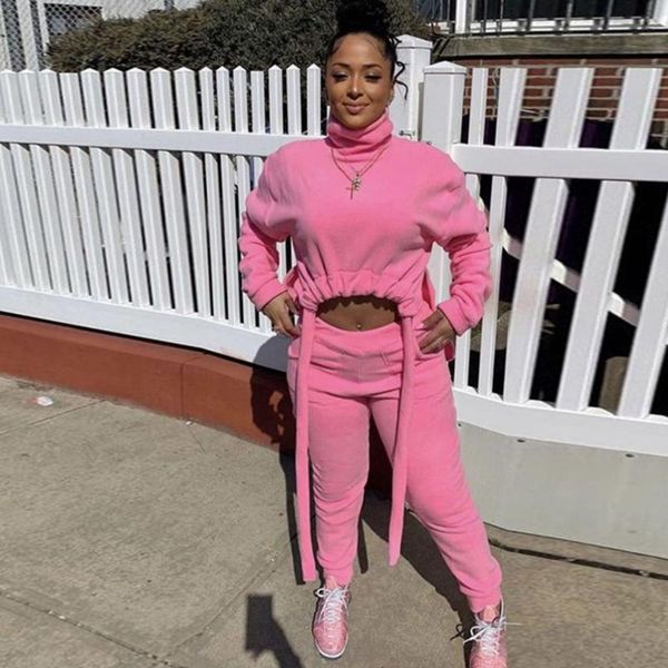 

streetwear casual tracksuit 2 two piece set women clothes winter turtleneck crop and sweatpants matching sets sweat suits, Gray