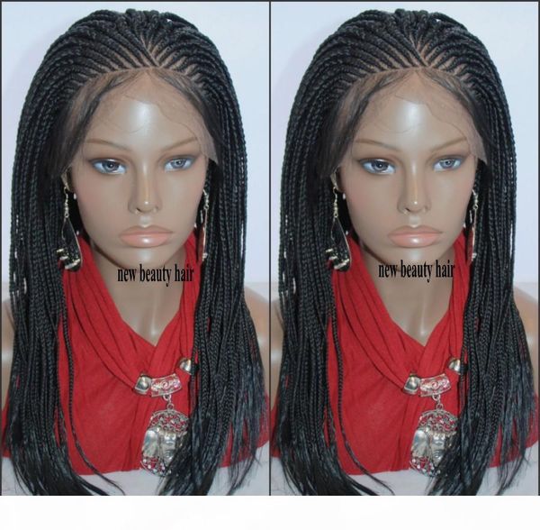 

part cornrow braided wigs 180density full lace front braids wig synthetic glueless box braids wig baby hair for africa american, Black