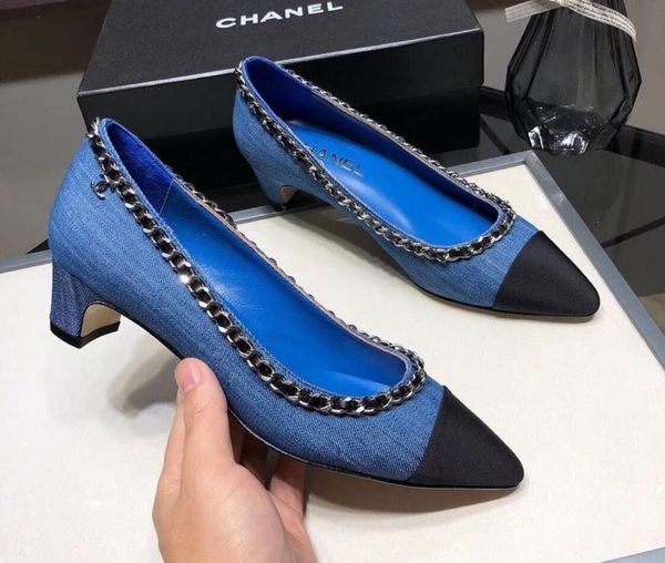 

верхняя кожа дизайнер подходит кожаный подошвой каблук 4,5 см высокие женские дамы модные цепи одна обувь овчины заостренные носки обувь цве, Black