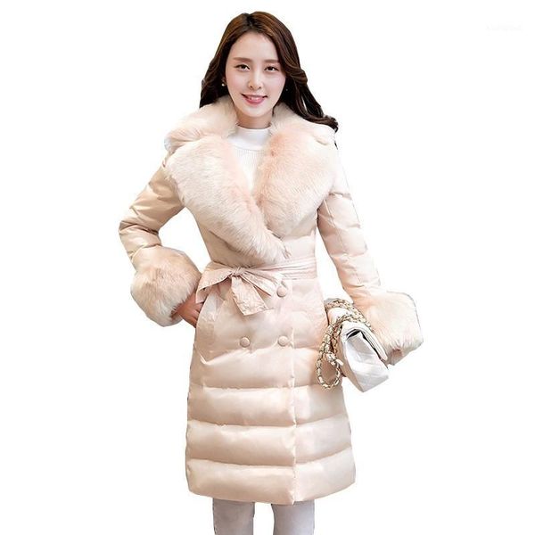 

2019 white duck down 90% slim down clothes coat new korea ms winter jacket warm fur collar elegant coat women1, Black