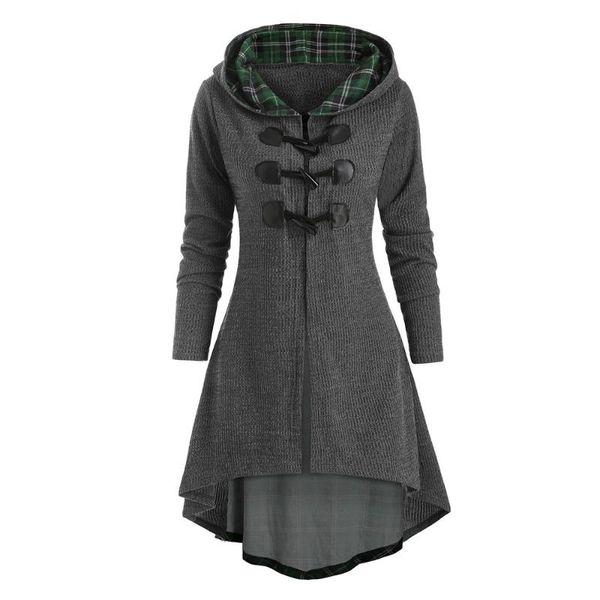 

women's knits & tees 2021 autumn winter women plaid hooded sweater dress fashion horn button lace up dip female cardigans casual high l, White