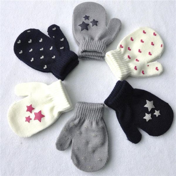 

1 pair cute dot star heart pattern mittens boys girls soft knitting warm gloves for children kids, Blue;gray