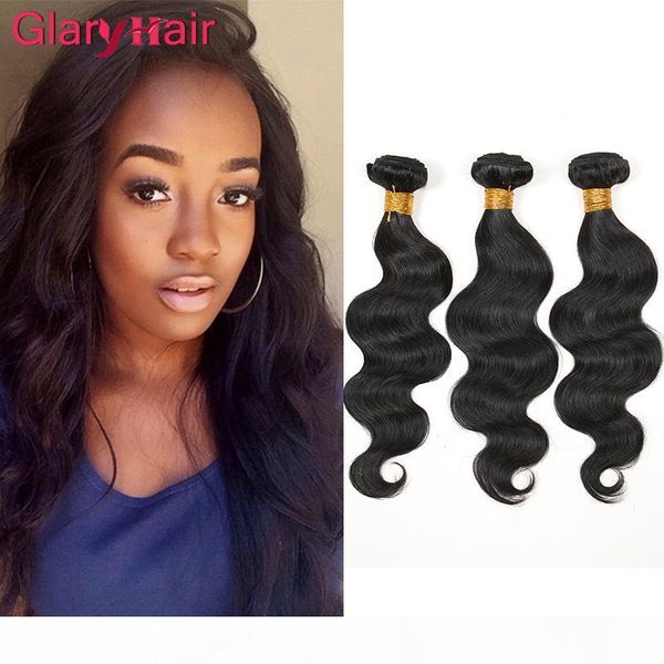 

glary remy human hair weaves peruvian malaysian indian cambodian mongolian brazilian real hair body wave virgin hipping, Black