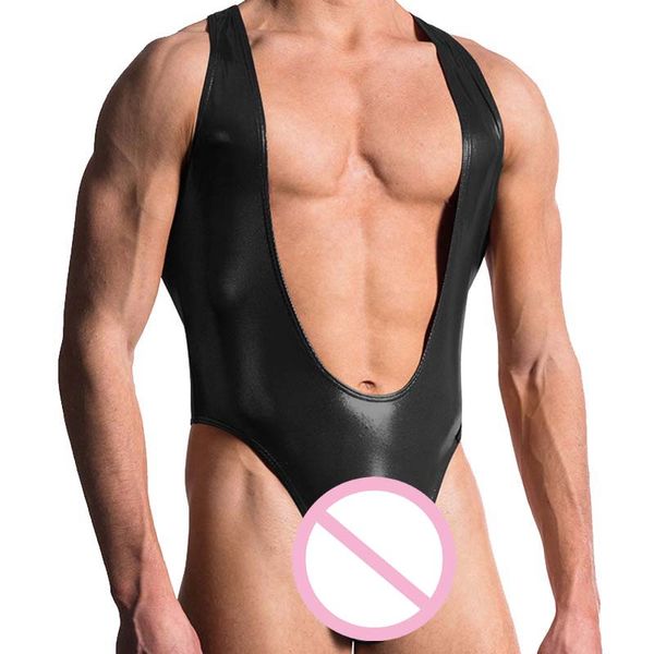 

3pieces/lot fashion men thong bodysuit faux leather comfortable man lingerie erotic bodysuits slim shaper underwear shapewear, Black;brown