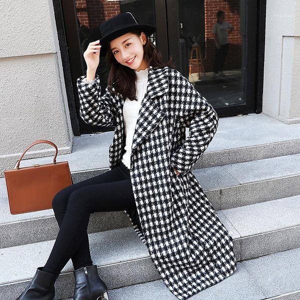

kmetram winter jacket women fashion woolen coat female korean plaid jacket long trench coat women clothes 2020 veste femme cq9151, Black