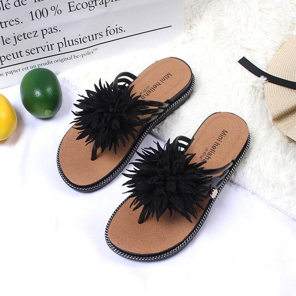 

amoi flip flops korean casual flowers flip flops beach shoes women's shoes trend fs21s15, Black