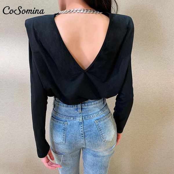 

women's t-shirt cosomina backless shirts black o-neck chain personalized pullover high street style autumn fashion female 2021, White