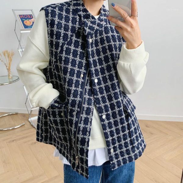 

women's vest 2020 autumn winter new ladies tweed vest lamb wool waistcoat cardigan1, Black;white