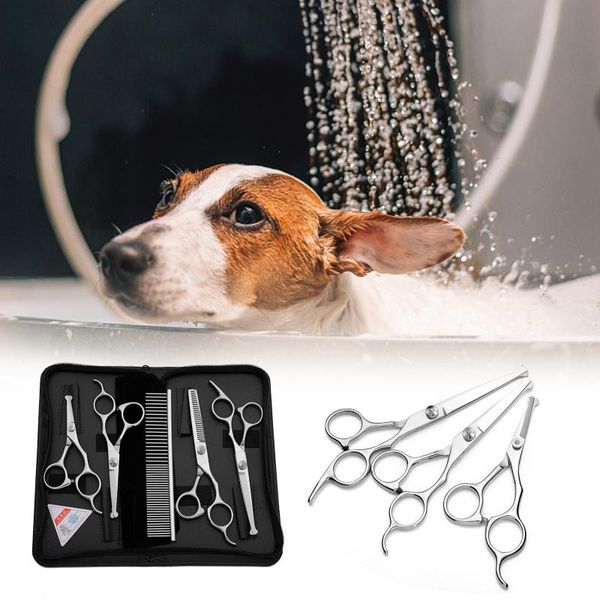 

pet scissors for dogs cats with safety round tips 5 in 1 pet grooming scissors set cutting kit, Silver