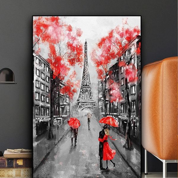 

romantic paris couple eiffel tower city landscape oil painting on canvas art posters and prints nordic wall picture for living room decor