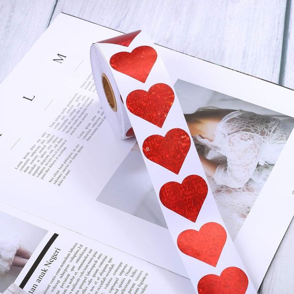 500pcs rosso cuore forma etichette San Valentino carta packaging adesivo candy dragee bag sacchetto regalo scatola imballaggio borsa glitter sticker rrd13180