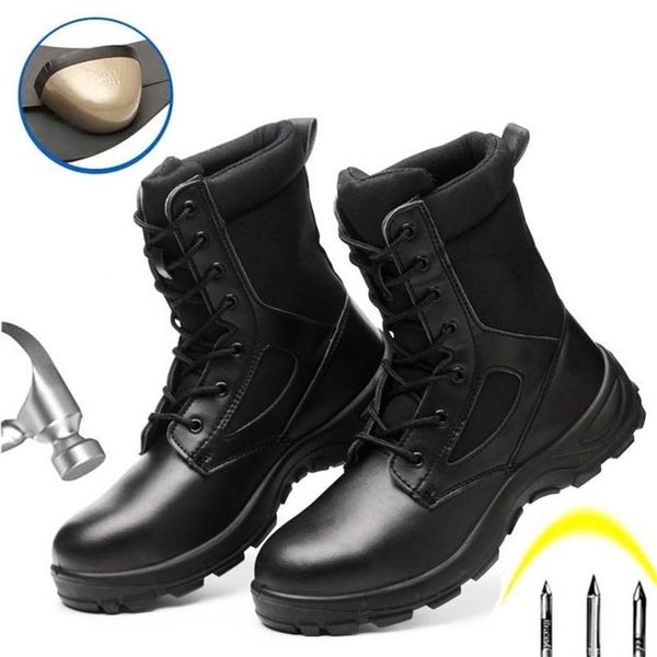 Vier Jahreszeiten Stiefel Männer Outdoor Leder Anti-Piercing Wüste Taktische Armee Militärische Sicherheit Kampfstiefel Arbeitsschuhe Y200915