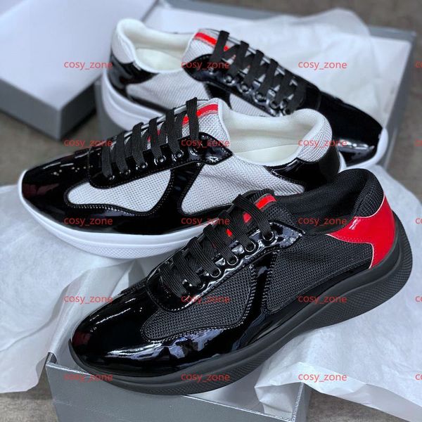 

new men america cup sneakers patent leather flat trainers black blue mesh lace-up nylon casual shoes outdoor sports shoes
