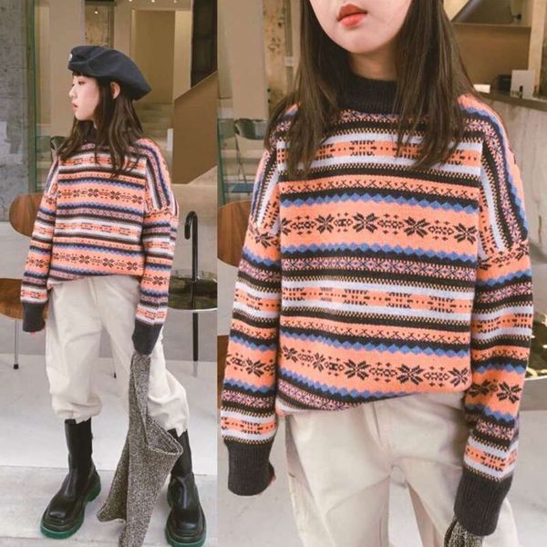 

winter clothing korean girls' new fashion children's striped sweater, Blue