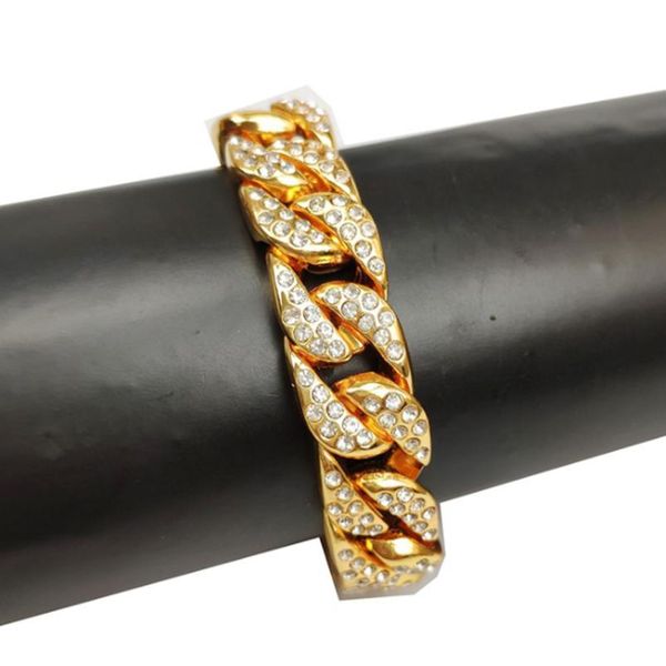 

men 15mm full zircon cuban chain link hip hop bracelet ice out fashion pop bracel bbyref, Black