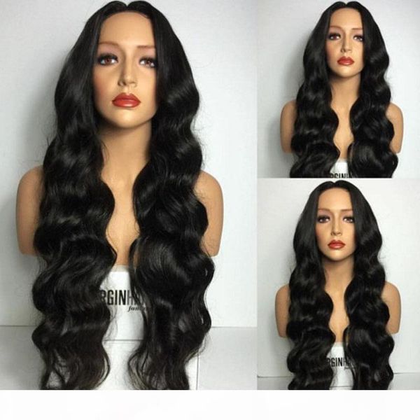 

new long body wave full lace wig glueless natural hairline brazilian lace front wig human hair 130% density wavy lace wig for sale, Black;brown
