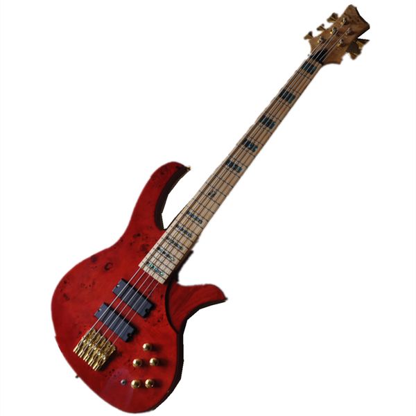 Personalizado especial 5 strings ativo guitarra elétrica elétrica com corpo vermelho, 2 pickups, pode ser personalizado