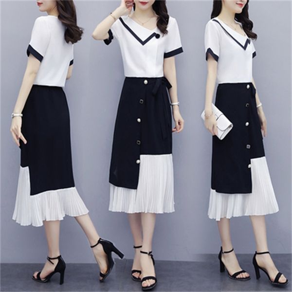

more female size two pieces and skirt button fly korean femme piece of women's clothing sets 3zom, White