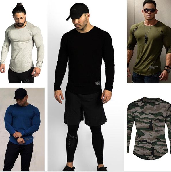 

мужская одежда мода топы тис плюс размер спорта, работающих с длинными рукавами футболки мужские фитнес повседневная одежда сплошной цвет пу, Blue