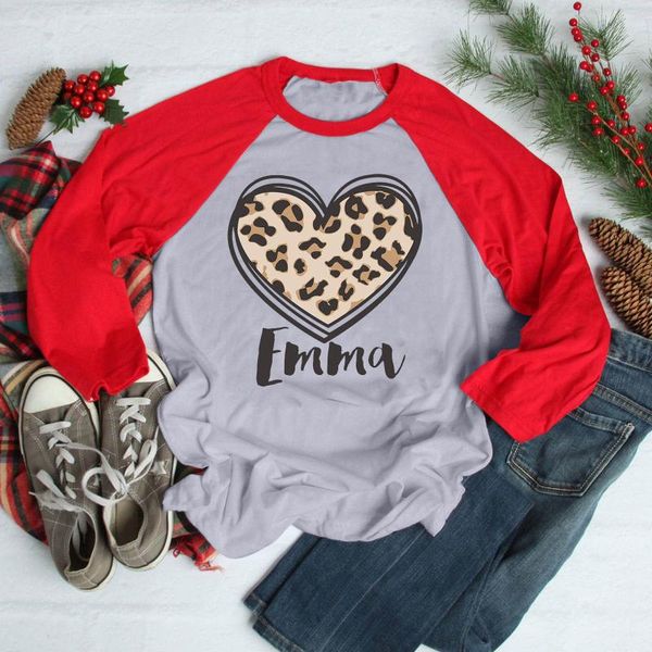 

women's t-shirt fashion long sleeve cute o-neck tees women valentine's day leopard love print color block t-shirt#g30, White