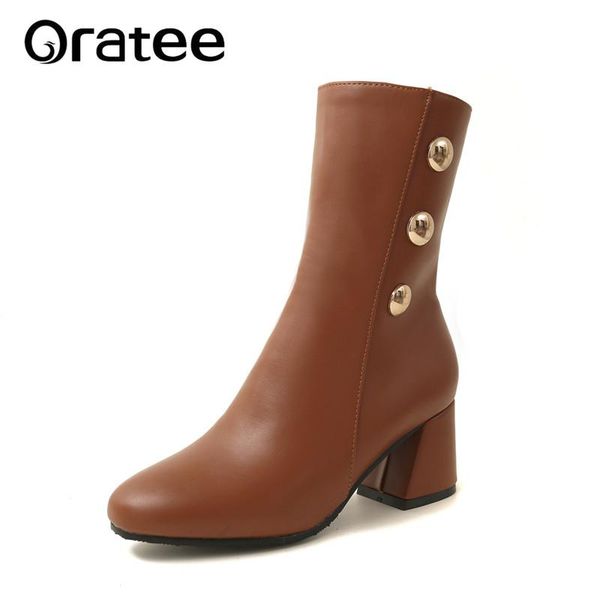 

fashion women ankle boots thick heels autumn shoes female pointed toe ladies shoe brand martin plus size boot woman, Black