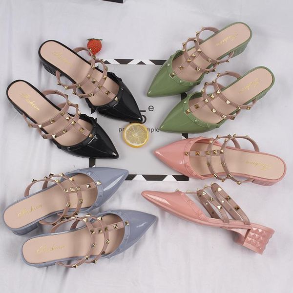 

spring/summer rivet sandals for women new arrival 2021 designer sandals bordered slip-on jelly shoes, Black