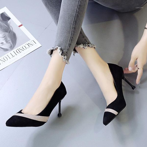 

new women thin heels high heels wedding party women's shoes fashion ladies shallow pointed toe office career high1, Black