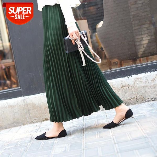 

womens vintage pleated midi long skirt female korean casual high waist chiffon skirts jupe faldas 2020 autumn #gq8b, White;black