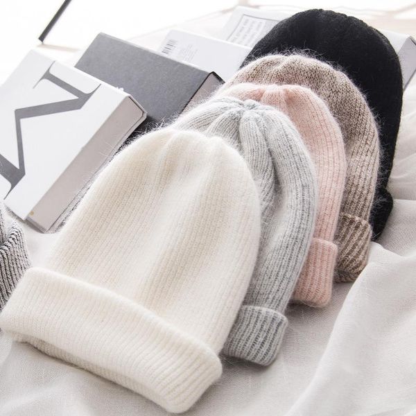 

Women knitted Winter Hat female Warm fur beanie Girls Solid Bonnet women Skullies beanies Soft Hats wool beanies, Blue;gray