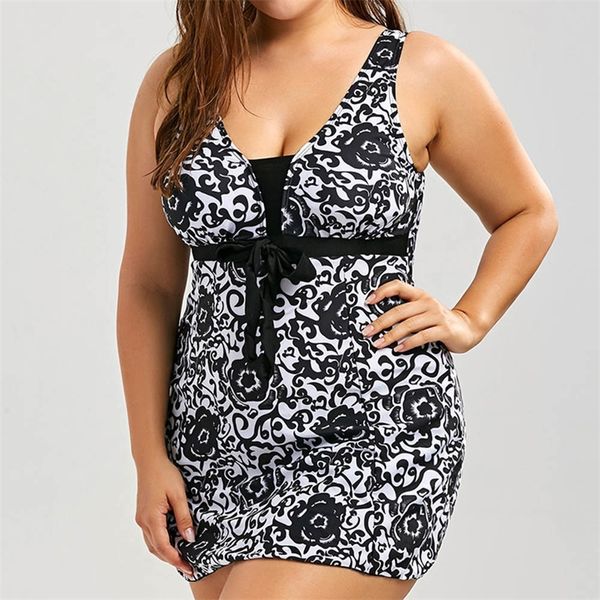 Plus Size Bademode Frauen Heißer Verkauf Einteiligen Badeanzug Dot Bandage Blumendruck Badeanzug Sexy Halter Sommer Schwimmen Anzug T200114