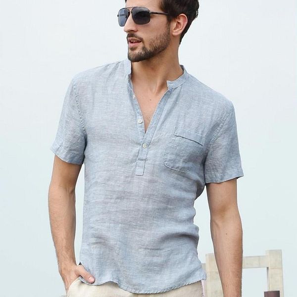 

2020 summer new brand mens short sleeve solid pullover shirts pockets stand collar slim male fashion casual shirts streetwear1, White;black