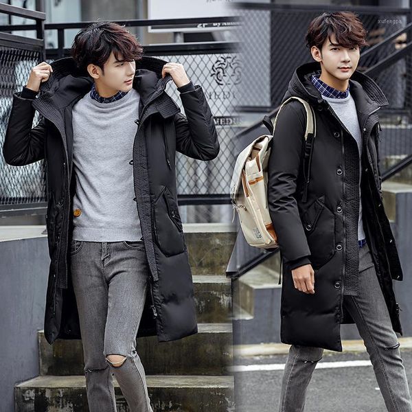 

m-3xl) new men's medium long down jacket winter coat thick white eiderdown casual overcoat warm clothes male outwear wear1, Black