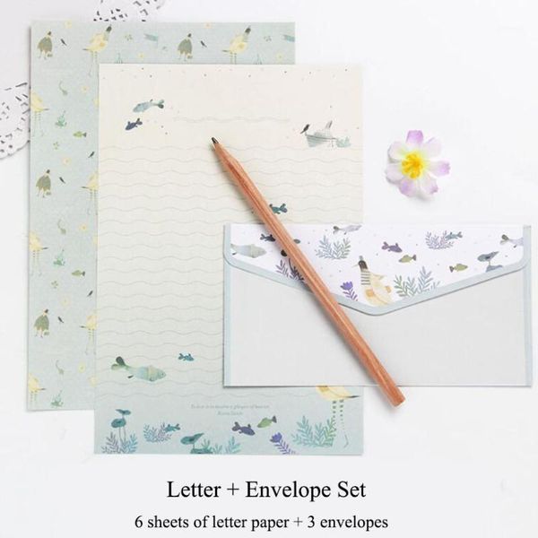 

6 sheets letter paper+3pcs envelopes creative floral pattern a5 letter pad cute envelope paper set for office school1
