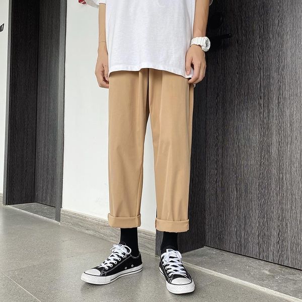 

летние хлопковые брюки мужчины мода твердые повседневные брюки корейский стиль уличная одежда хип-хоп свободные прямые брюки мужские хаки че, Black