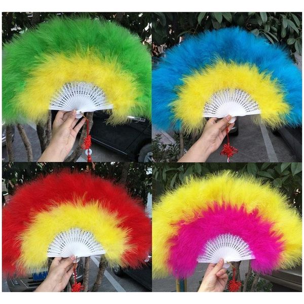 

party decoration color thicken fluffy folding marabou feather hand fan women girls dance performan jllnok yummy_shop