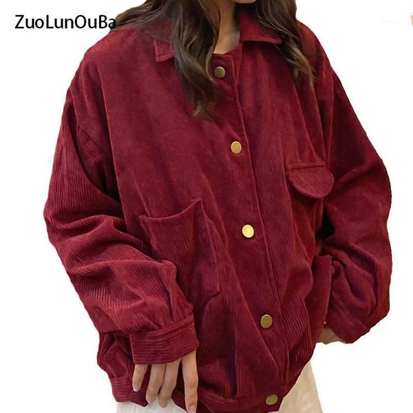 

zuolunouba the new arrival autumn winter woman jacket corduroy pocket buttons wild loose female coat wine red lady short jacket1, Black;brown