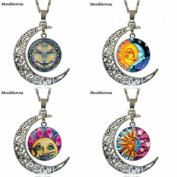 

ej glaze vintage jewelry silver plated with crescent shaped luminous necklace for men women half sun and moon