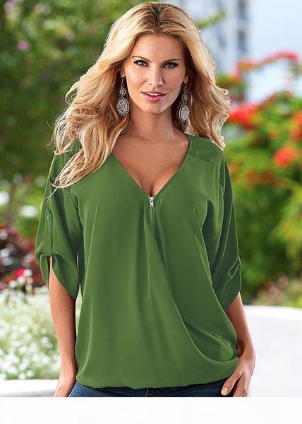 

2016 wholesale summer womans clothing fashion deep v-neck short sleeve chiffon loose blouses shirts plus size clothing body blusas feminino, White