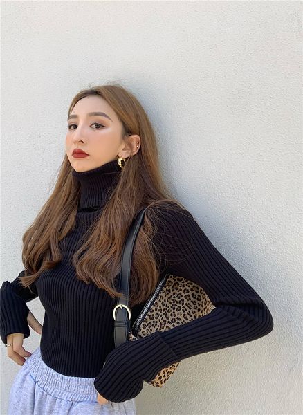 

thick 2021 women's blouse thin turtleneck high sweater vest fall and winter new white underwear shirt ef9y, White;black