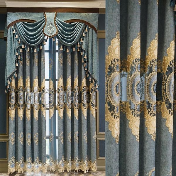 

curtain & drapes european style blue bedroom living room shade embroidery
