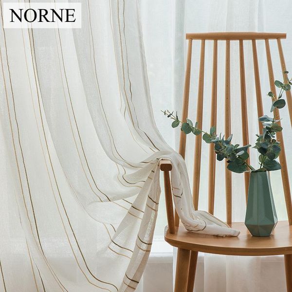 

norne modern semi white striped tulle yarn dyed sheer curtain voile panels for window living room bedroom curtains draperies