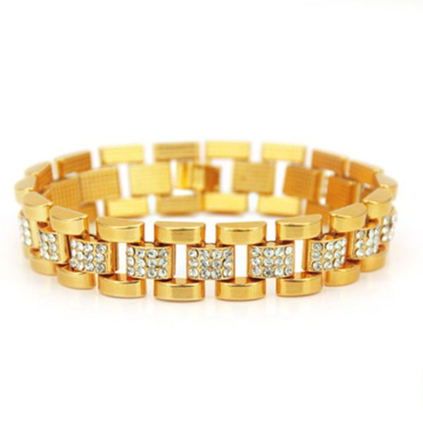 

nightclub hip hop men bracelet personality diamond gold chain bracelet valentine's day birthday gift for men, Black