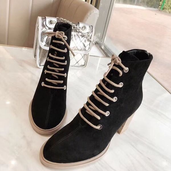 

2023 autumn and winter new korean version of martin boots, frosted leather, leather, high heels, fashion boots, thick heels and short boots, Black