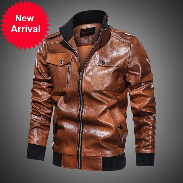 

2020 new from motorcycle sweep pockets with u.s. male zipper size leather jackets biker mode coats, Black