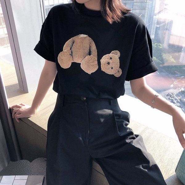 

street fashion brand t-shirt male summer guillotine bear print men and women pure cotton short sleeve hip hop loose short sleeve, White;black