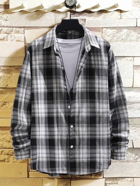 

men 1pc plaid button up shirt h9hl#, White;black